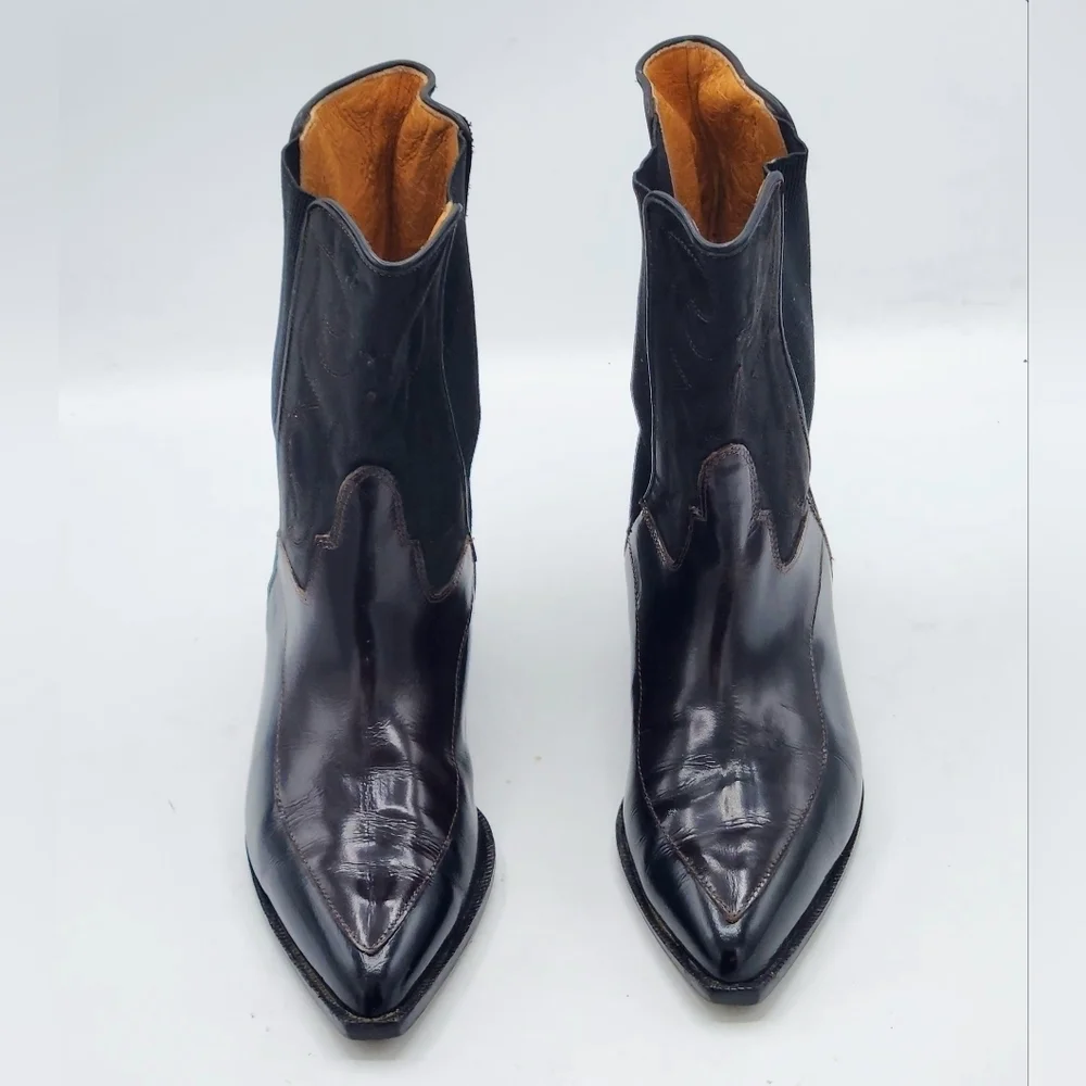 Donald  J Pilner Vintage Western Couture Leather Black Brown Boots SZ 7 - Picture 2 of 16